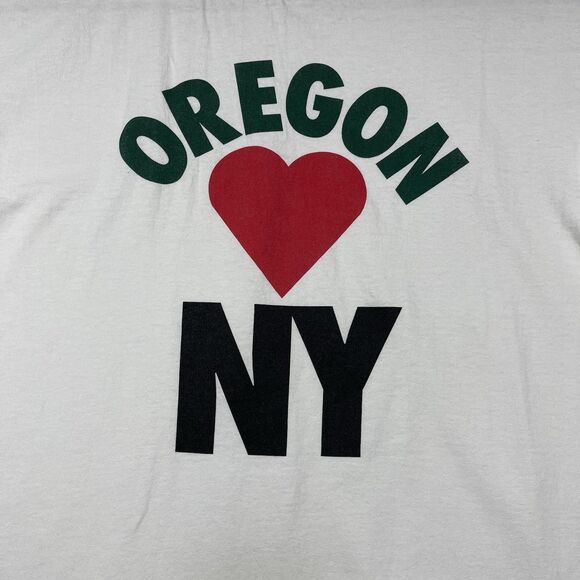 Vintage Oregon Love New York T Shirt White Large 100% Heavy Cotton Made in USA - Picture 3 of 6